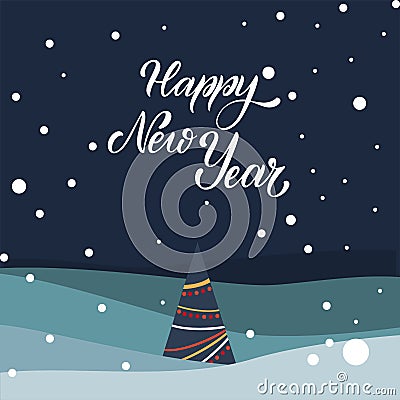 Merry Christmas and Happy New Year Postcard Vector Illustration