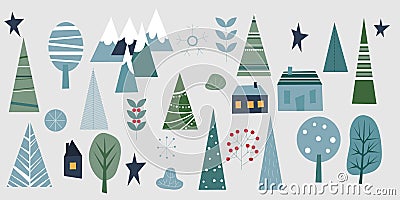 Merry Christmas and Happy New Year Postcard Vector Illustration