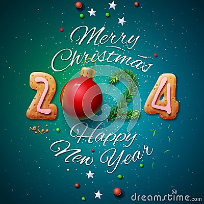 Merry Christmas and Happy New Year 2024 poster, greeting card, template Vector Illustration