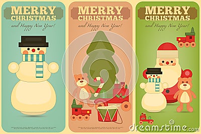 Merry Christmas and Happy New Year Posters Set Vector Illustration