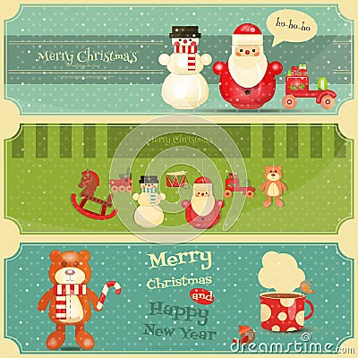 Merry Christmas and Happy New Year Posters Set Vector Illustration