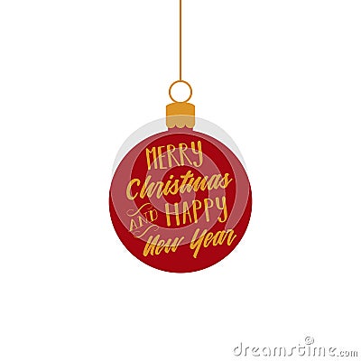 Merry Christmas and Happy New Year, red and gold ball ornament vector graphic illustration Vector Illustration