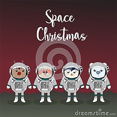 Merry Christmas and Happy New Year with Reindeer, Santa and coll Vector Illustration