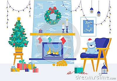 Merry Christmas and Happy New Year Room Decor Vector Illustration