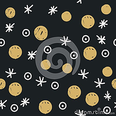 Merry Christmas and Happy New Year seamless background with traditional symbols: snowflakes and balls Vector Illustration