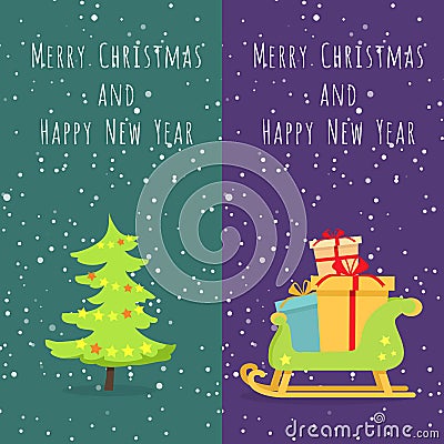 Merry Christmas and Happy New Year. Set of Icons Vector Illustration