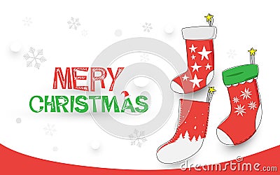 Merry Christmas. happy new year. Christmas socks on white background Vector Illustration