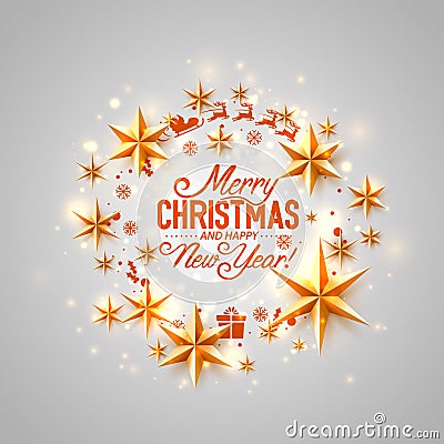 Merry Christmas and happy new year stars circle, vector background, design. Vector Illustration