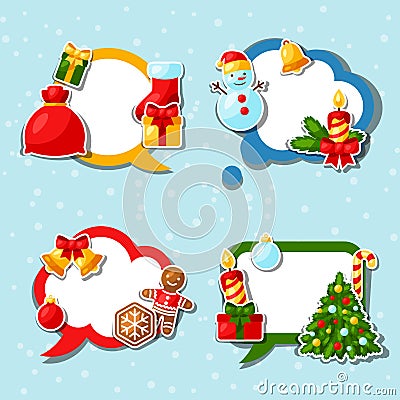 Merry Christmas and Happy New Year sticker speech Vector Illustration
