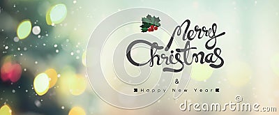 Merry Christmas and Happy New Year text on bokeh background Stock Photo