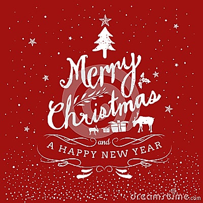 Merry Christmas And Happy New Year Typography Hand Drawn Vector Illustration