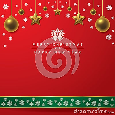 Merry Christmas and Happy New Year typography on red background Vector Illustration