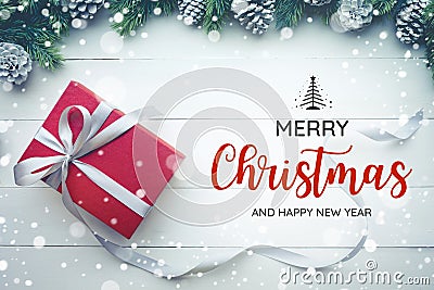 MERRY CHRISTMAS AND HAPPY NEW YEAR typography,text with christmas ornament Stock Photo