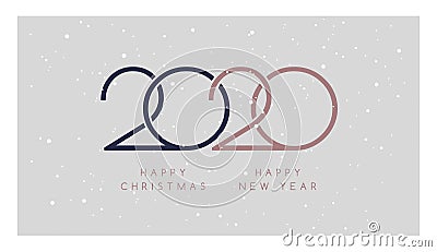 2020 Merry Christmas, Happy New Year vector illustration. Rose gold, dark blue, light grey Vector Illustration