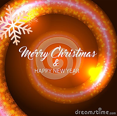 Merry christmas and happy new year. Orange background. Vector Illustration