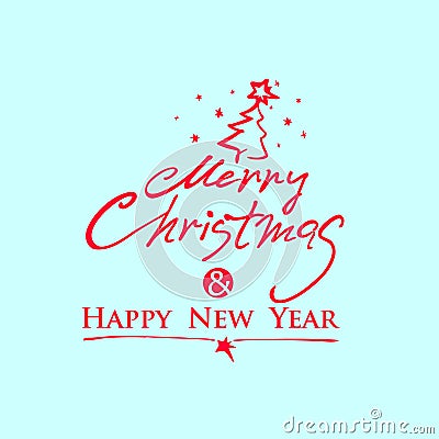 Merry Christmas & Happy New Year. Vector red text template. Hand drawn inscription. Stock Photo