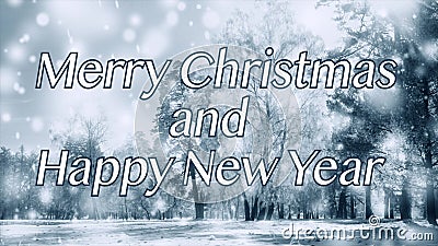 Merry Christmas Happy New Year words letters design celebration Winter snow Stock Photo