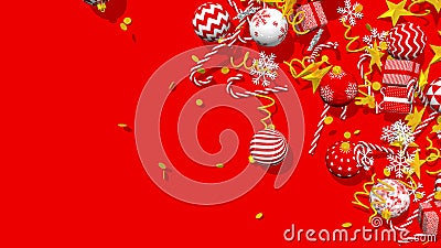 Merry Christmas and Happy New Years Elements Isolated Right Side on Floor, 3D Rendering Stock Photo