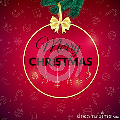 Merry Christmas . Holiday background. Xmas greeting card with bauble. Poster. Vector Illustration