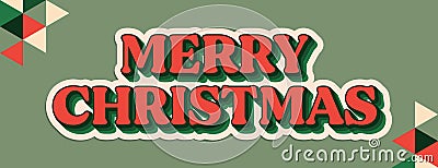 Merry Christmas holiday graphic design banner, retro vintage modern illustration, red green stripped geometric pattern, December Cartoon Illustration