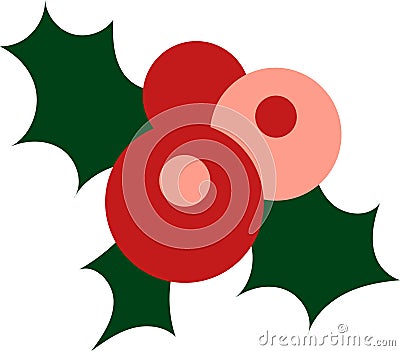 Merry Christmas Holly Berry Red Green Flat Art Vector Illustration