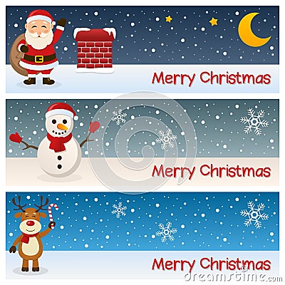 Merry Christmas Horizontal Banners Vector Illustration