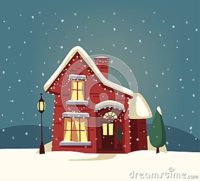 Merry Christmas house. Cartoon vector illustration Vector Illustration