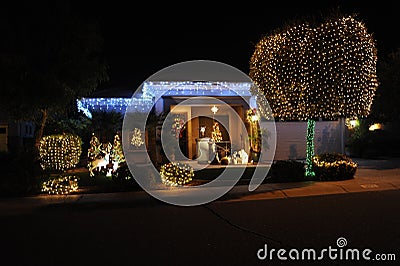 Merry Christmas House Lights. Editorial Stock Photo