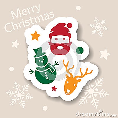 Merry Christmas icon. Holiday xmas symbols. Isolated sticker. Happy new year icons, web banner. Flat vector illustration. Santa Vector Illustration