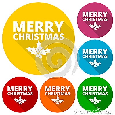 Merry Christmas icons set with long shadow Vector Illustration