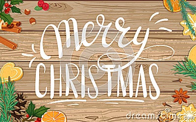 Merry Christmas. illustration on wooden background Vector Illustration