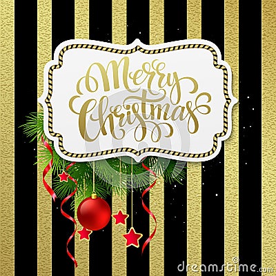 Merry christmas label with gold lettering. Vector Vector Illustration