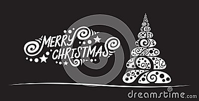 Merry Christmas Lettering Black and White Shape Vector Illustration