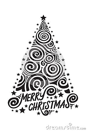 Merry Christmas Lettering Black and White Shape Vector Illustration