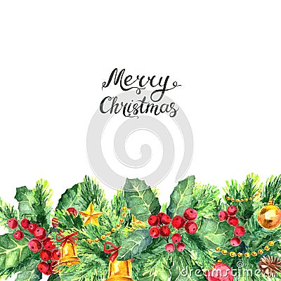 Christmas border and lettering isolated on white background Cartoon Illustration