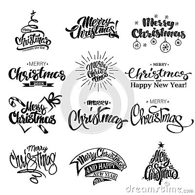 Merry Christmas Lettering Design Set Vector Illustration