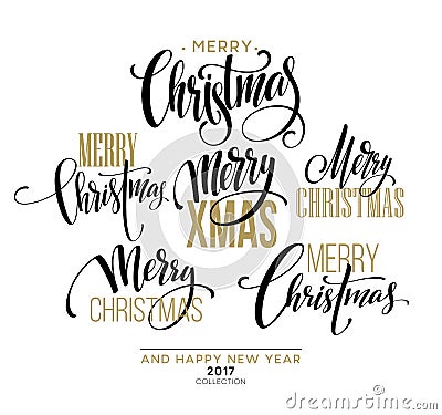 Merry Christmas Lettering Design Set. Vector illustration Vector Illustration