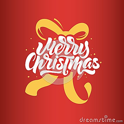 Merry Christmas lettering designs with yellow illustrations. Logos for postcard, poster, gift and T-shirt Cartoon Illustration