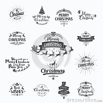 Merry Christmas lettering typography. Handwriting text design wi Vector Illustration