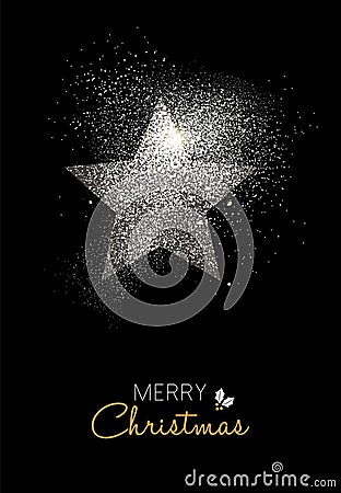 Merry christmas silver glitter star holiday card Vector Illustration