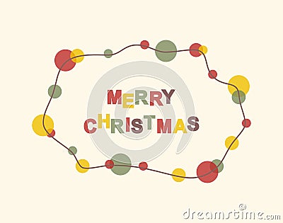 Merry Christmas multicolored text with garland frame on beige background. Vector illustration Vector Illustration