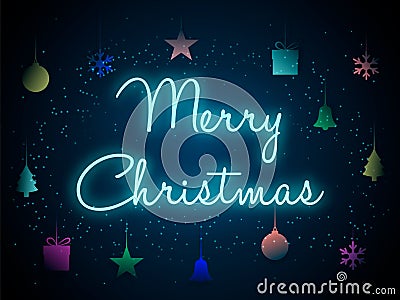 Merry Christmas in neon letters. Vector illustration. Stock Photo