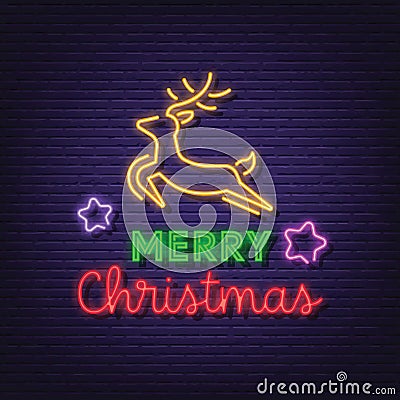 Merry christmas neon signboard Vector Illustration