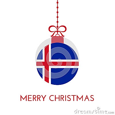 Merry Christmas and new year ball with Iceland flag. Christmas Ornament. Cartoon Illustration