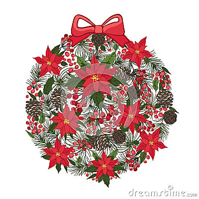 Merry Christmas and New Year circle composition Vector Illustration