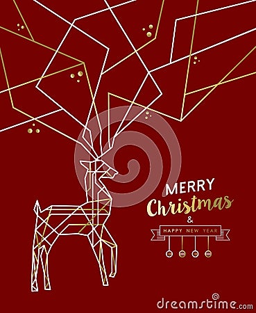 Merry christmas new year deer gold outline deco Vector Illustration