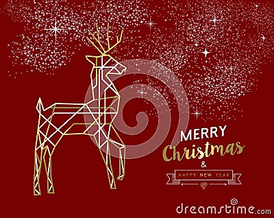 Merry christmas new year deer gold outline deco Vector Illustration