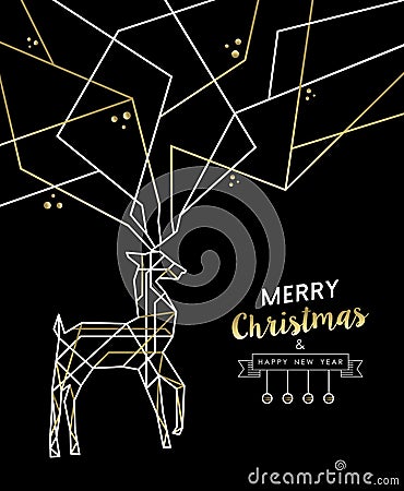 Merry christmas new year deer gold outline deco Vector Illustration