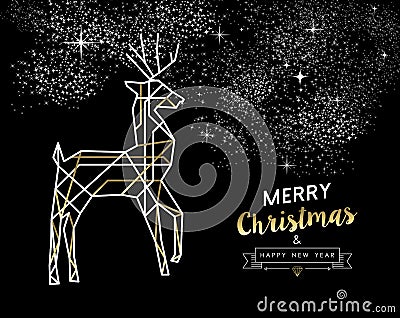 Merry christmas new year deer gold outline deco Vector Illustration