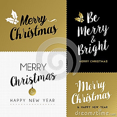 Merry christmas and new year gold lettering set Vector Illustration